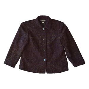Sag Harbor Petite 6P Purple Tweed Jacket Vintage Button Front Blazer